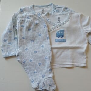 3/$10 Baby Blue Train Print Outfit Set